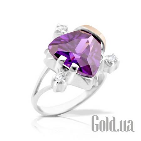 Кольцо Серебряное кольцо с куб. циркониями в позолоте, 19