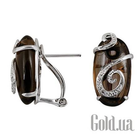 Серьги Золотые серьги с куб. циркониями и дымчатым кварцем