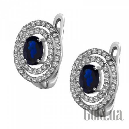 Серьги Серебряные серьги с сапфирами и куб. циркониями