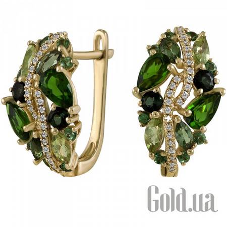 Серьги Золотые серьги с бриллиантами, диопсидами, цаворитами, турмалинами и перидотами