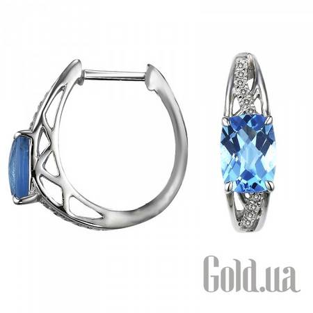 Серьги-кольца Золотые серьги с бриллиантами и топазами