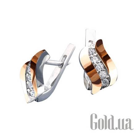 Серьги Серебряные серьги с куб. циркониями в позолоте