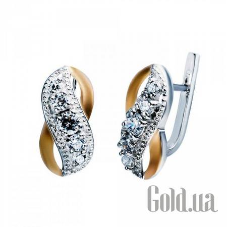 Серьги Серебряные серьги с куб. циркониями и вставками из золота