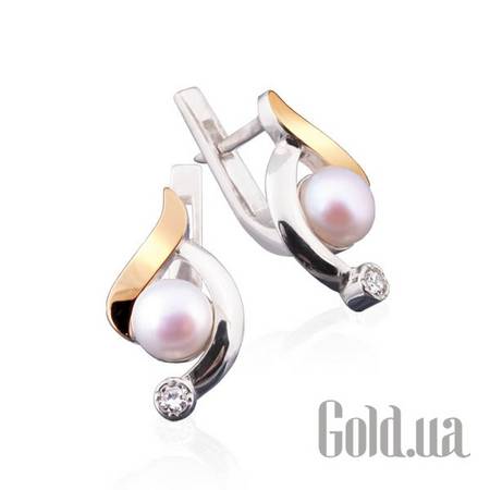 Серьги Серебряные серьги с культив. жемчугом и куб. циркониями