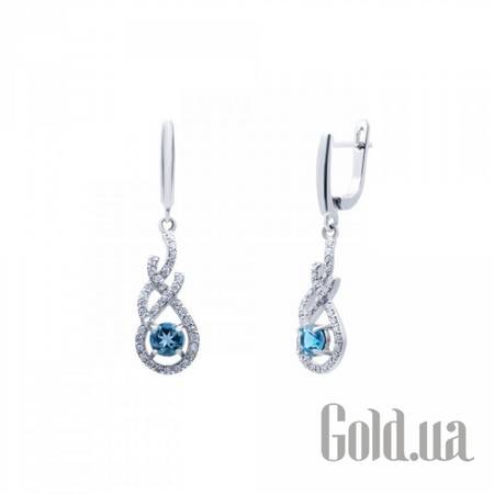 Серьги с подвесками Серебряные серьги с топазами и куб. циркониями