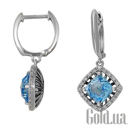 Серьги с подвесками Золотые серьги с бриллиантами и топазами