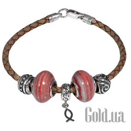 Браслет Кожаный браслет с серебром и 5 подвесками