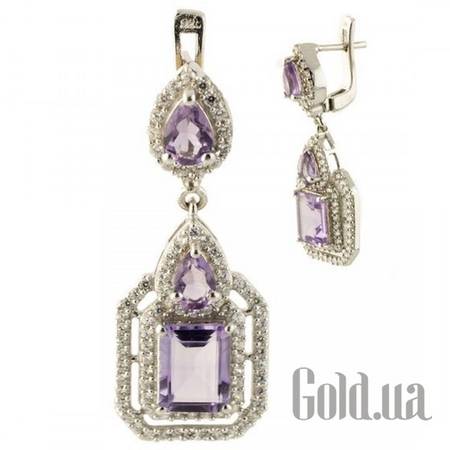 Серьги с подвесками Серебряные серьги с аметистами и куб. циркониями