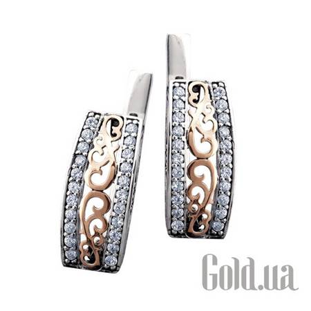 Серьги Серебряные серьги с куб. циркониями с золотой вставкой