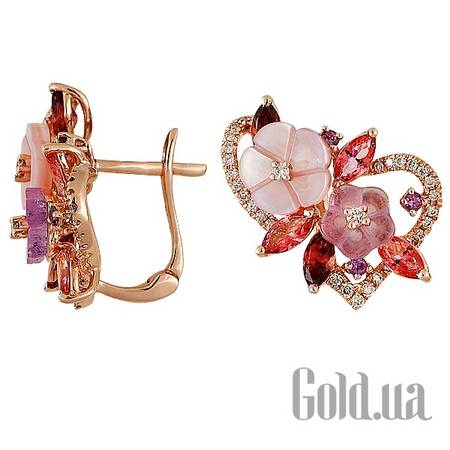 Серьги Золотые серьги с бриллиантами и полудрагоценными камнями