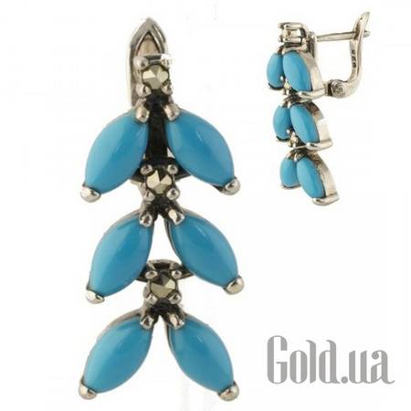 Серьги Серебряные серьги с бирюзой и марказитами