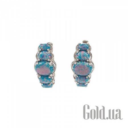 Серьги Серебряные серьги с синт. опалами