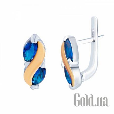 Серьги Серебряные серьги с куб. циркониями и вставками из золота