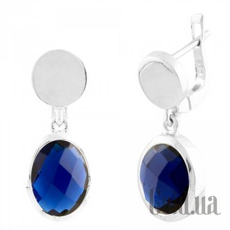 Серьги с подвесками Серебряные серьги с синт. сапфирами