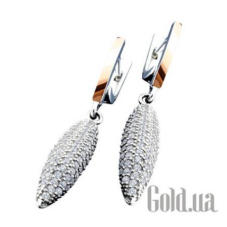 Серьги с подвесками Серебряные серьги с куб. циркониями с золотой вставкой