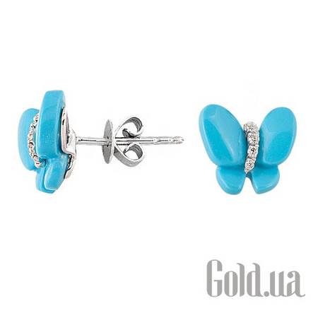 Серьги-гвоздики Золотые серьги с бриллиантами и бирюзой