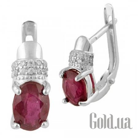 Серьги Серебряные серьги с куб. циркониями и рубинами