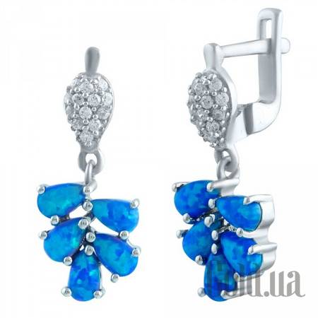 Серьги с подвесками Серебряные серьги с опалами и куб. циркониями