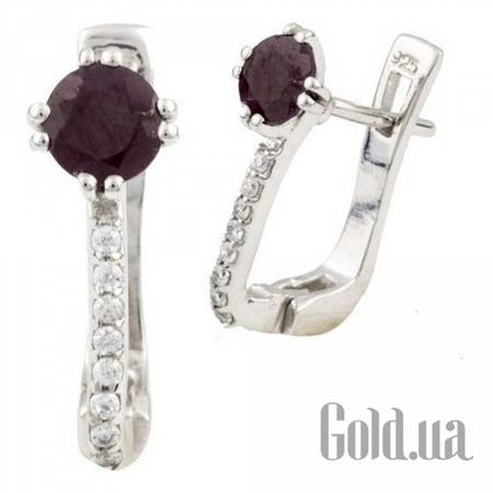 Серьги Серебряные серьги с рубинами и куб. циркониями