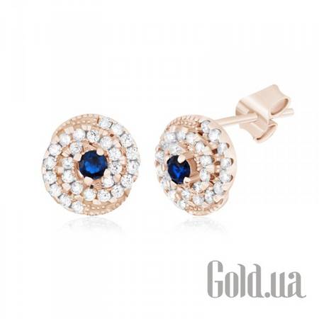 Серьги-гвоздики Серебряные серьги с куб. циркониями в позолоте