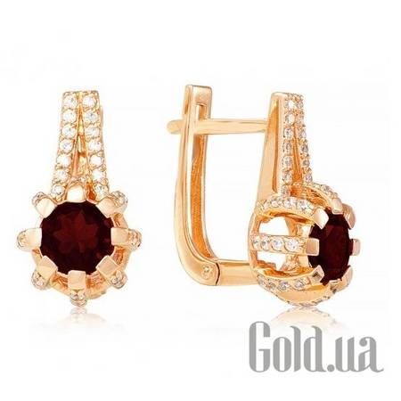 Серьги Золотые серьги с гранатами и куб. циркониями