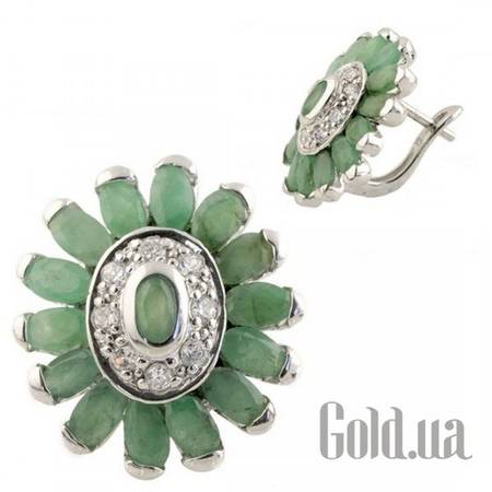 Серьги Серебряные серьги с изумрудами и куб. циркониями