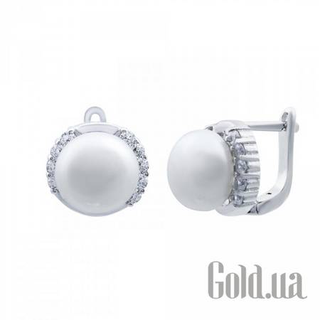 Серьги Серебряные серьги с жемчугом и куб. циркониями