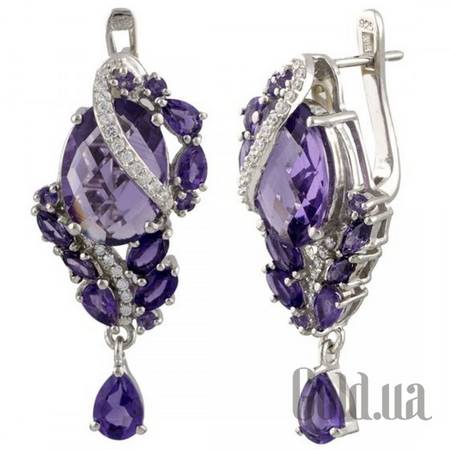 Серьги с подвесками Серебряные серьги с аметистами и куб. циркониями