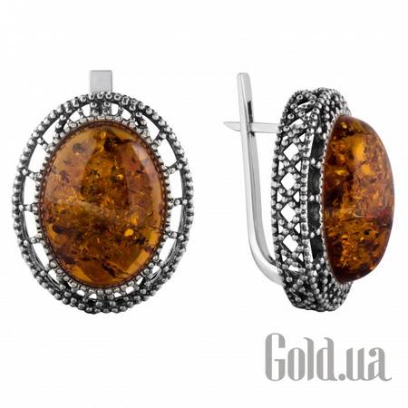Серьги Серебряные серьги с янтарем