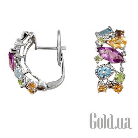 Серьги Золотые серьги с бриллиантами и полудрагоценными камнями