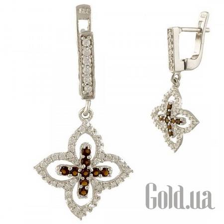 Серьги с подвесками Серебряные серьги с гранатами и куб. циркониями