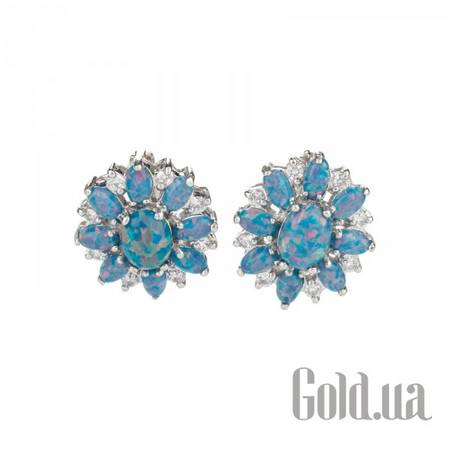 Серьги Серебряные серьги с куб. циркониями и синт. опалами
