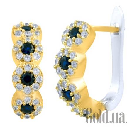 Серьги Серебряные серьги с сапфирами и куб. циркониями