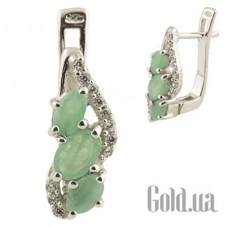 Серьги Серебряные серьги с изумрудами и куб. циркониями