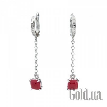 Серьги с подвесками Серебряные серьги с кораллами и куб. циркониями