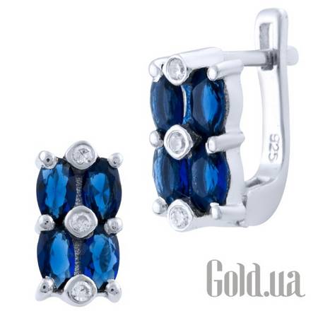 Серьги Серебряные серьги с куб. циркониями и синт. сапфирами
