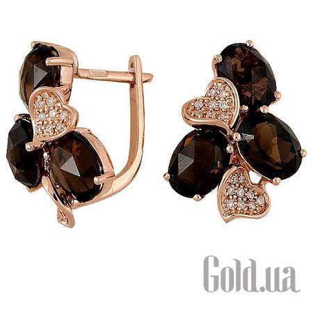 Серьги Золотые серьги с бриллиантами и дымчатым кварцем