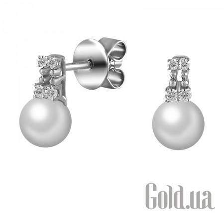 Серьги-гвоздики Золотые серьги с бриллиантами и жемчугом