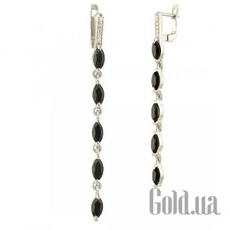 Серьги с подвесками Серебряные серьги с куб. циркониями и сапфирами
