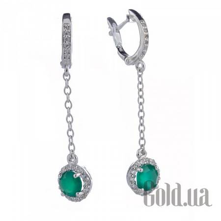 Серьги с подвесками Серебряные серьги с агатами и куб. циркониями