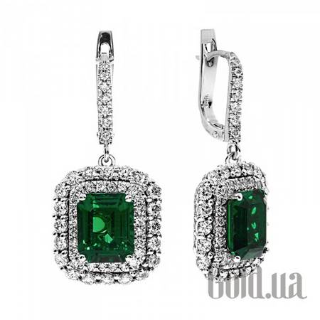 Серьги с подвесками Золотые серьги с бриллиантами и синт. изумрудами