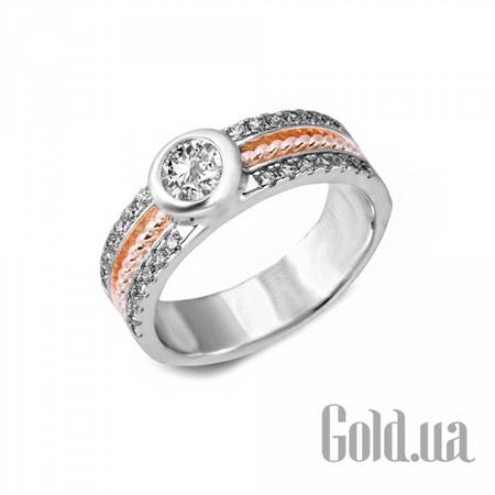 Кольцо Серебряное кольцо с куб. циркониями в позолоте, 16.5