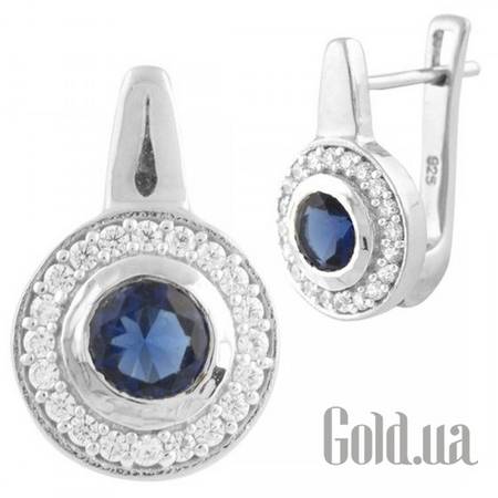 Серьги Серебряные серьги с синт. сапфирами и куб. циркониями