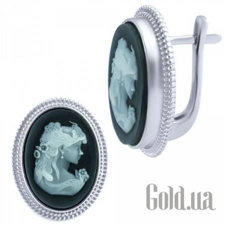 Серьги Серебряные серьги с ониксами и перламутром