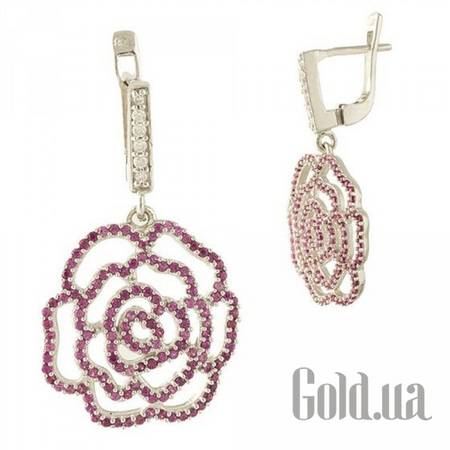 Серьги с подвесками Серебряные серьги с куб. циркониями и синт. рубинами