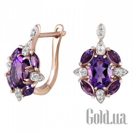 Серьги Золотые серьги с бриллиантами и аметистами