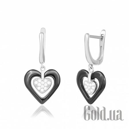 Серьги с подвесками Серебряные серьги с куб. циркониями и керамикой