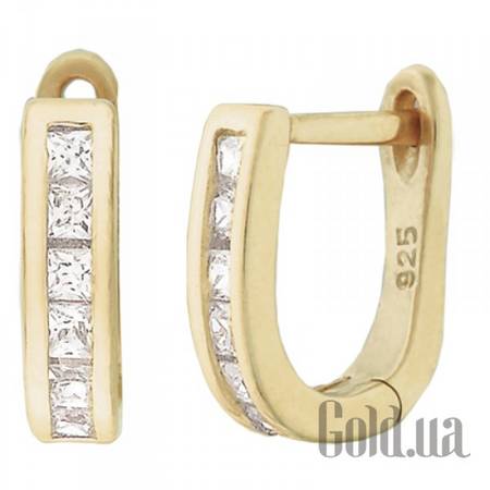 Серьги Серебряные серьги с куб. циркониями в позолоте