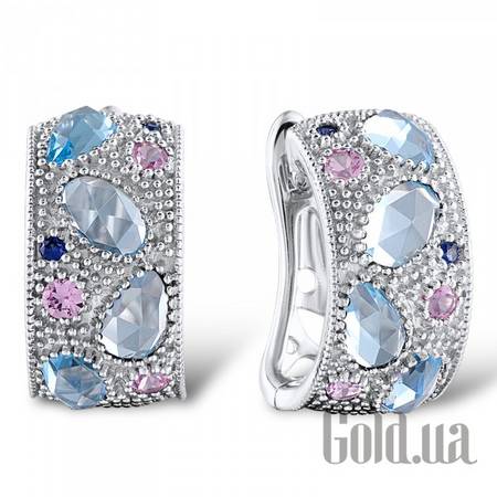 Серьги Золотые серьги с сапфирами и топазами