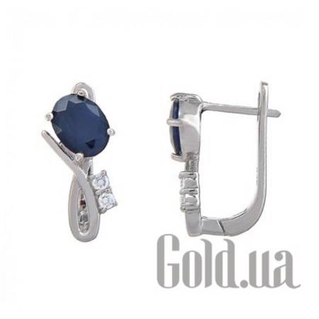Серьги Серебряные серьги с сапфирами и куб. циркониями